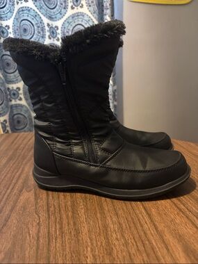 Easy Spirit Size 6 Fedorie Black Boots Winter Faux Fur Lined Mid-Calf